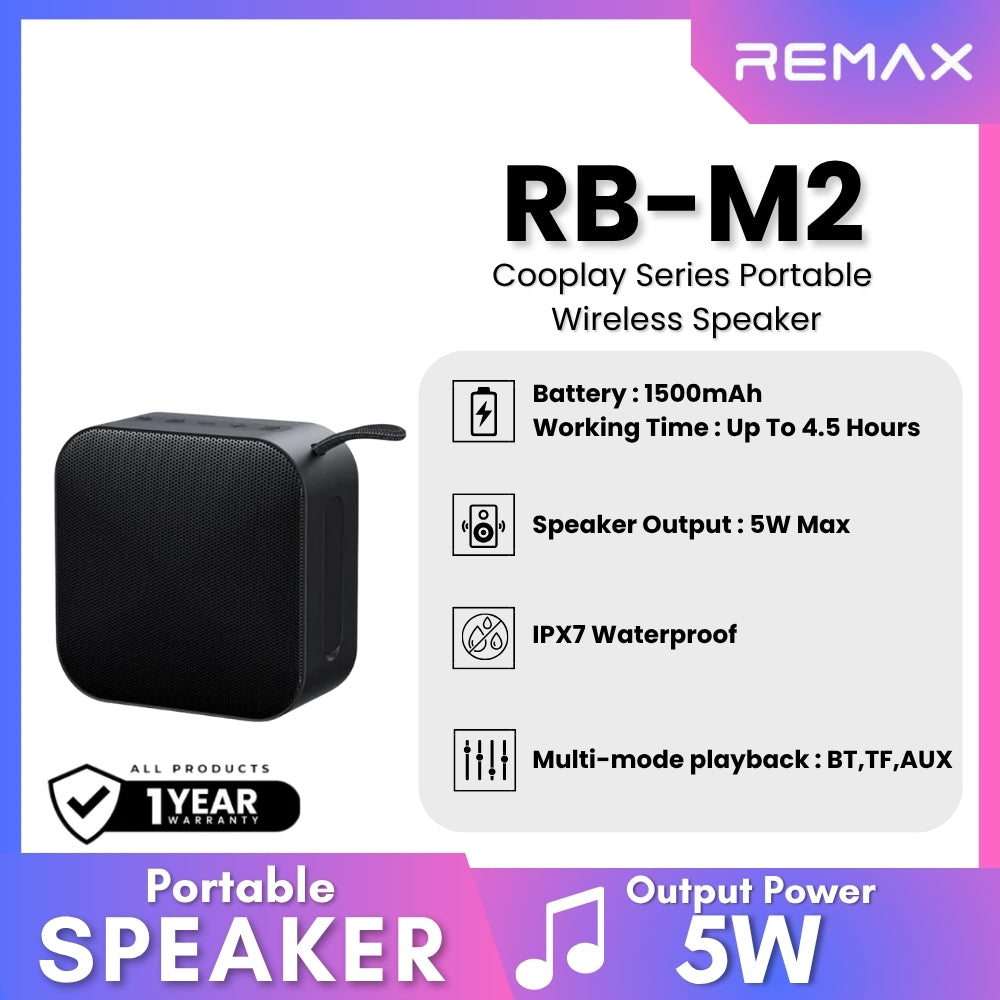 REMAX - RB-M2 Cooplay Series Portable Wireless Bluetooth Speaker (5W) - Black
