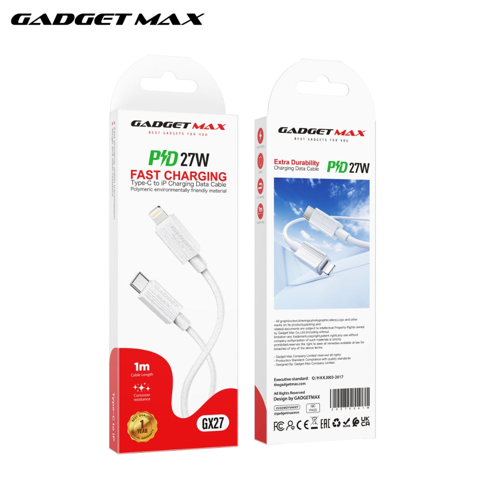 GADGET MAX - GX27 C-L TPE Series Type-C To Lightning Fast Charging Data Cable (27W) - White