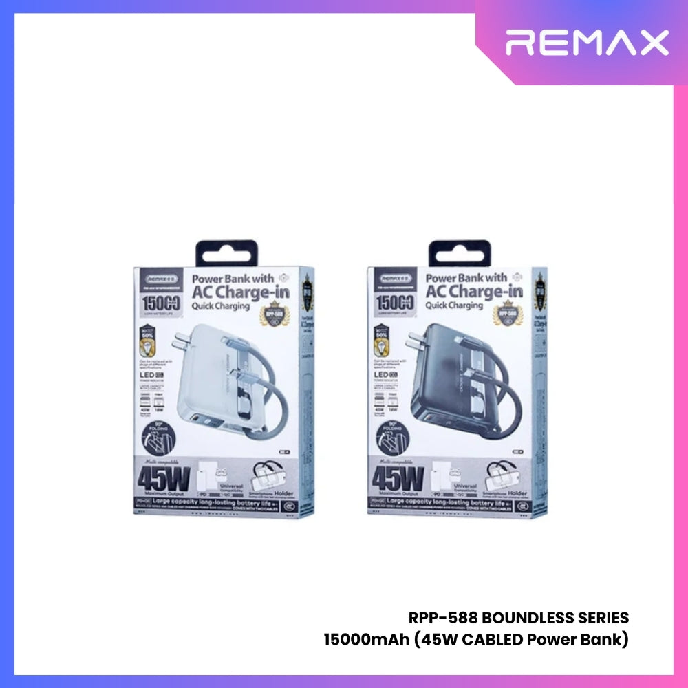 REMAX RPP-588 Boundless Series 15000mAh All-in-one PD Fast Charging Power Bank(45W) - Black