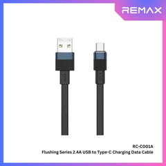 REMAX - RC-C001A Flushing Series 2.4A USB to Type-C Charging Data Cable - Black