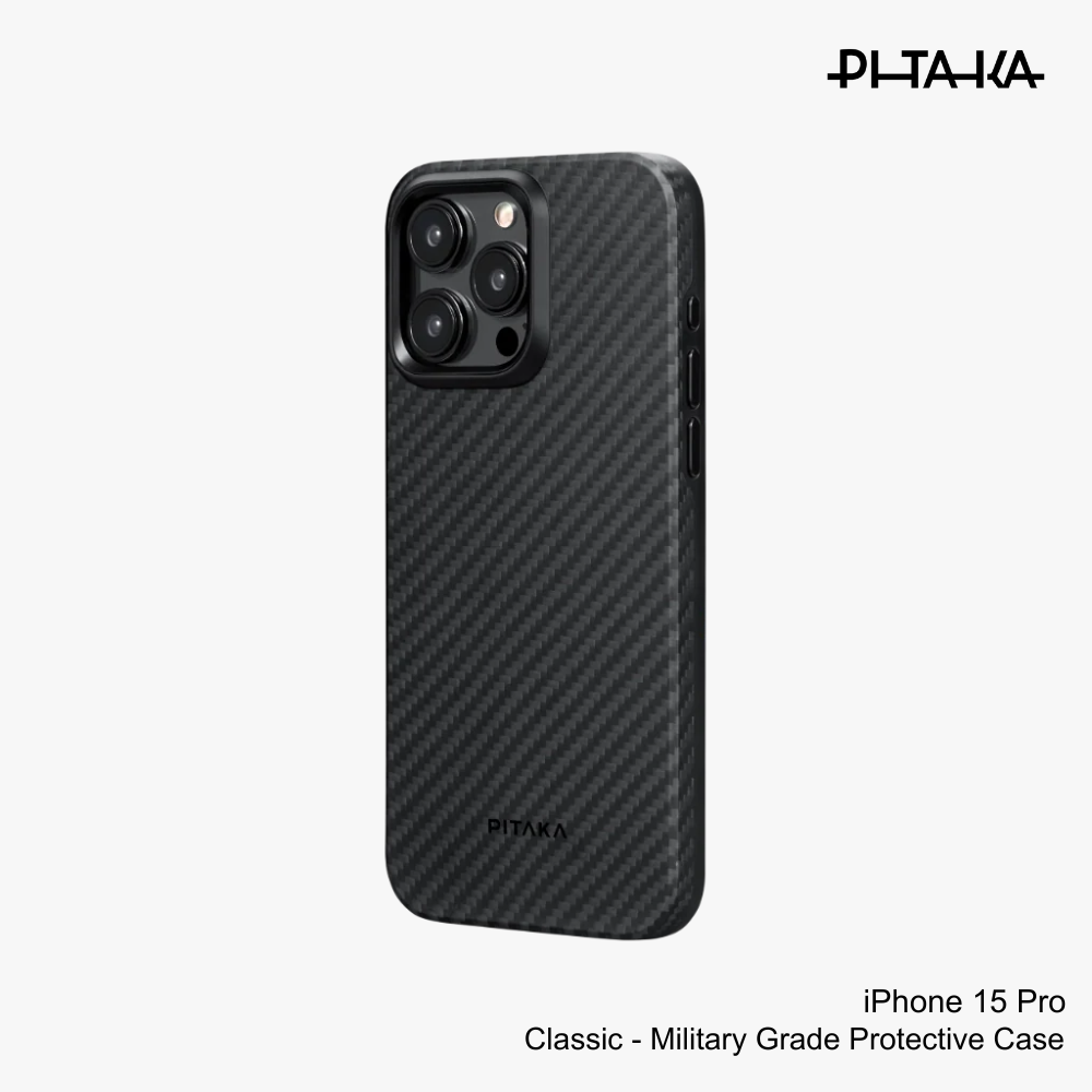 PITAKA iPhone 15 Pro MagEZ Case 4(Black/Grey Twill)1500D