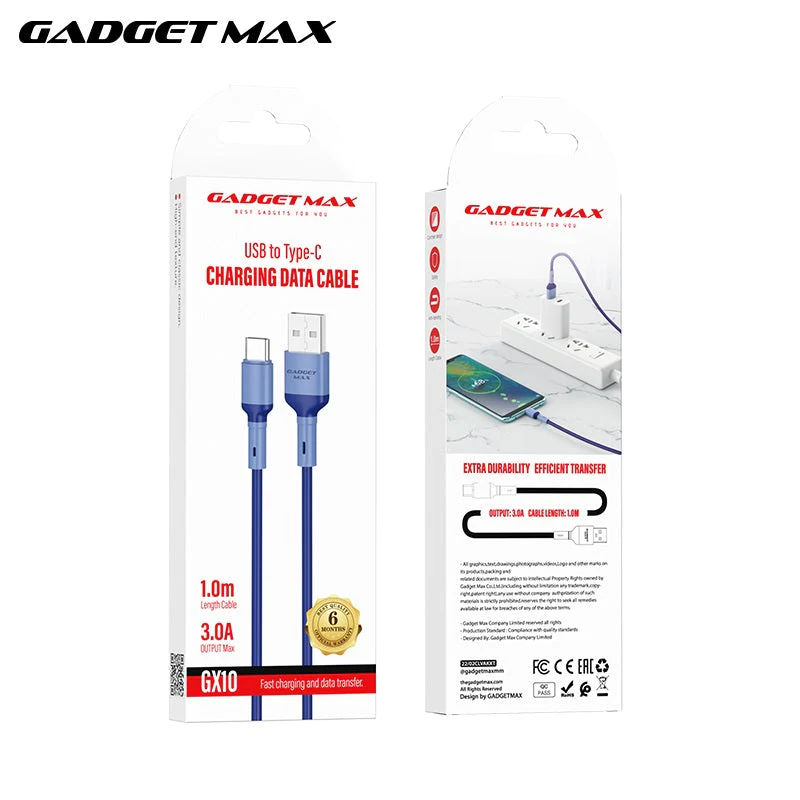 GADGET MAX GX10 TYPE-C 3A CHARGING DATA CABLE FOR TYPE-C (3A)(1M) - BLUE