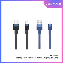 REMAX - RC-C001A Flushing Series 2.4A USB to Type-C Charging Data Cable - Blue