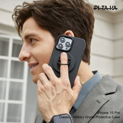 PITAKA iPhone 15 Pro MagEZ Case 4(Black/Grey Twill)1500D