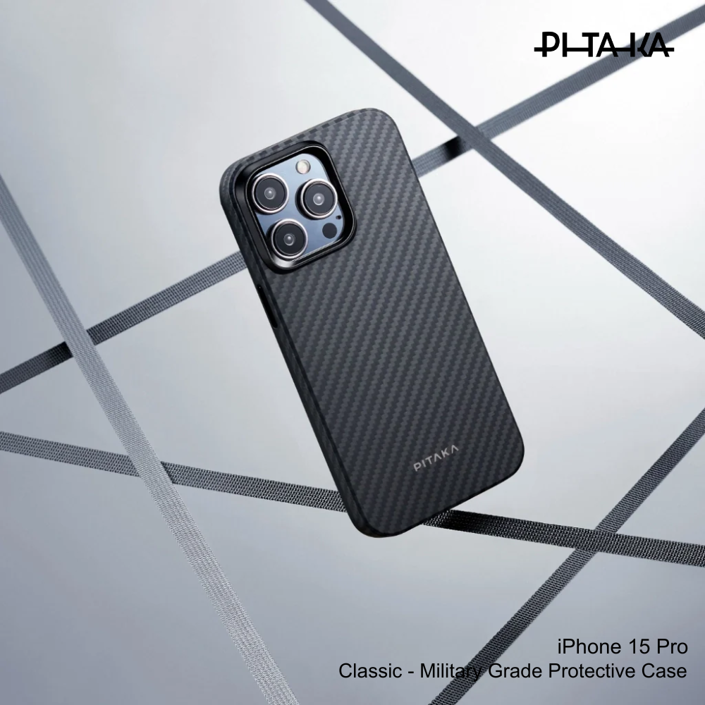 PITAKA iPhone 15 Pro MagEZ Case 4(Black/Grey Twill)1500D