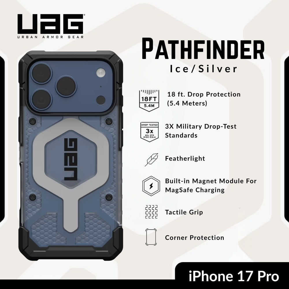 UAG -Pathfinder Magsafe Clear Case For iPhone 17 Pro - Ice/Silver
