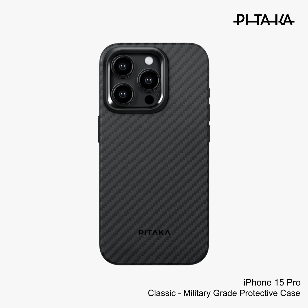 PITAKA iPhone 15 Pro MagEZ Case 4(Black/Grey Twill)1500D