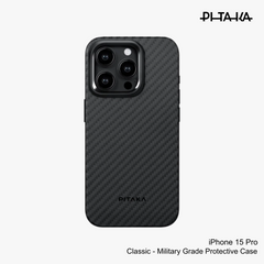 PITAKA iPhone 15 Pro MagEZ Case 4(Black/Grey Twill)1500D