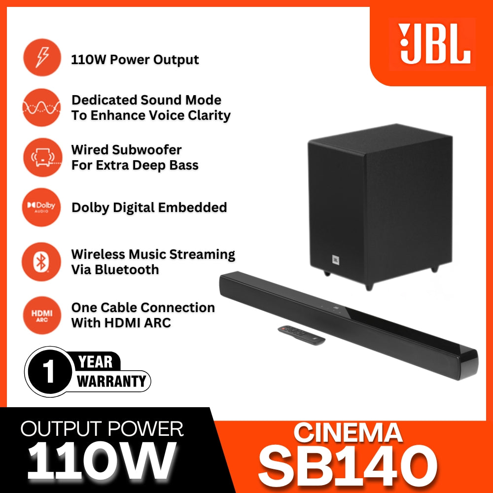 JBL - Cinema SB140 Home Theatre Sound Bar - Black