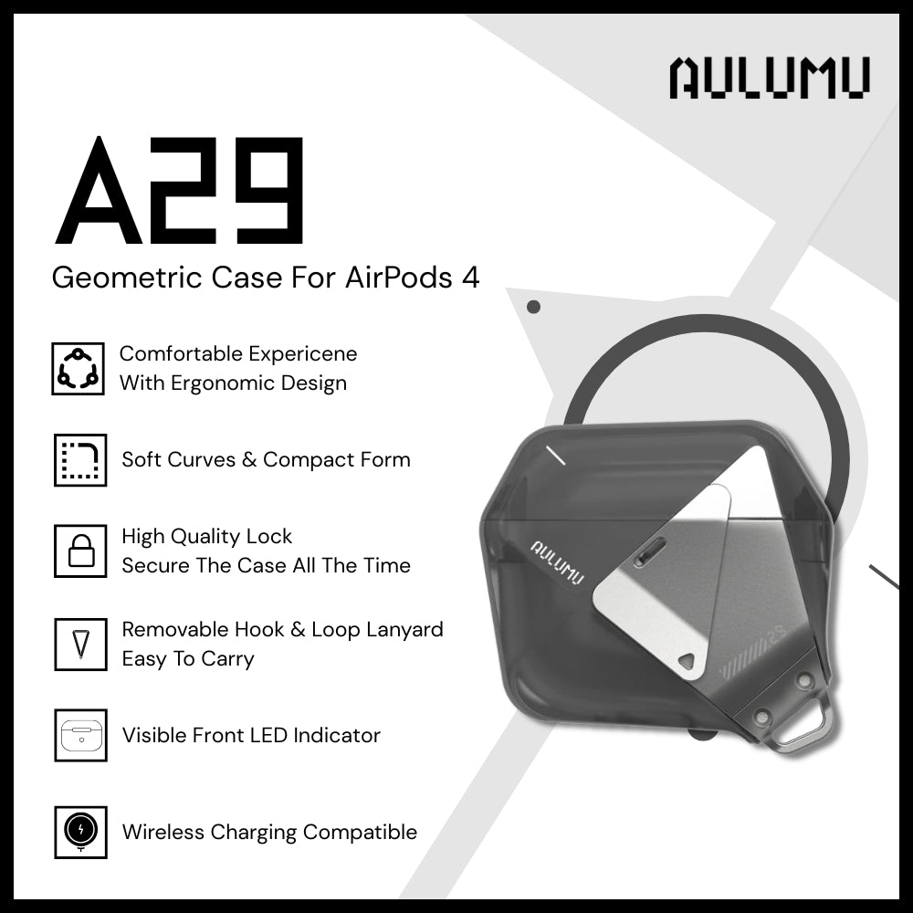 Aulumu - A29 Geometric Case For AirPods 4 - Gray