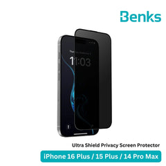 BENKS - Ultra Shield Privacy Screen Protector - IPhone 16 Plus / 15 Plus / 14 Pro Max (Black)