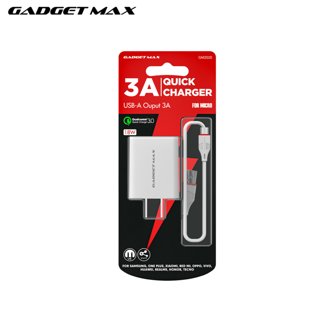 GADGET MAX - GM2020 Micro Cable Quick Charger Set (3A) - White