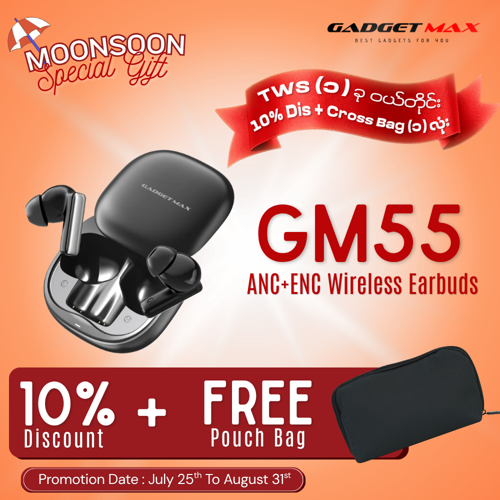 GADGET MAX - GM55 Fliz Series ANC+ENC Bluetooth Wireless Earbuds - Black
