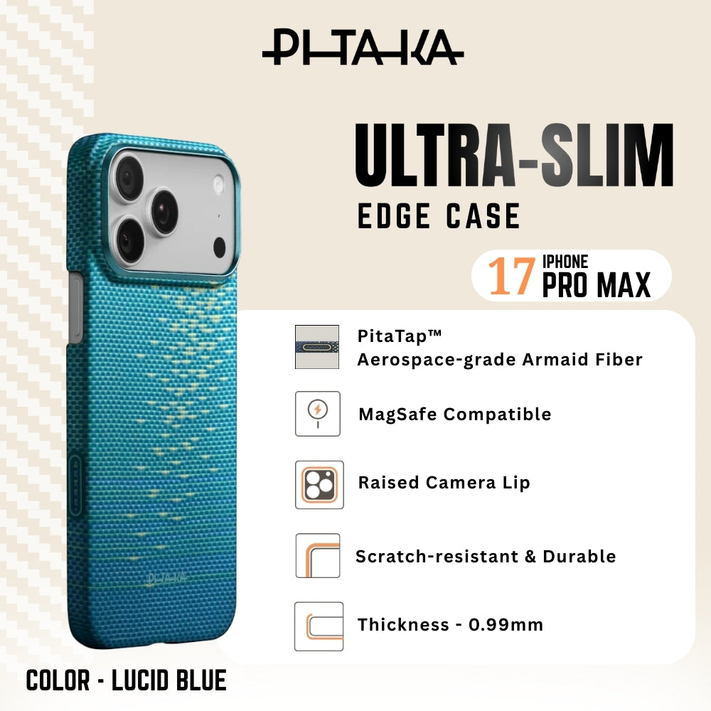 PITAKA - iPhone 17 Pro Max Case ( Glints of Gold Ultra-Slim ) - Lucid Blue