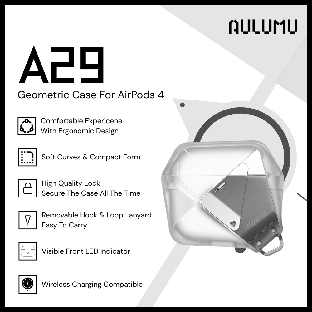 Aulumu - A29 Geometric Case For AirPods 4 - White