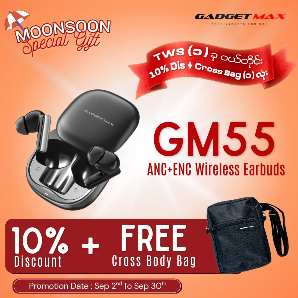 GADGET MAX - GM55 Fliz Series ANC+ENC Bluetooth Wireless Earbuds - Black