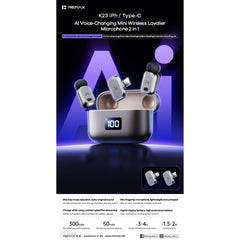 REMAX - K23 Type-C AI Variable Voice Mini Wireless Lavalier Microphone - Black