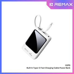 REMAX - 02PD 20000mAh 45W Fast Charging Cable Power Bank - White