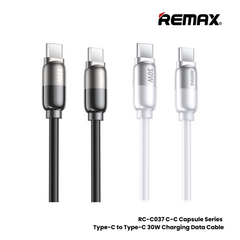 REMAX RC-C037 C-C Capsule Series 30W Type-C to Type-C fast Charging Data Cable - White