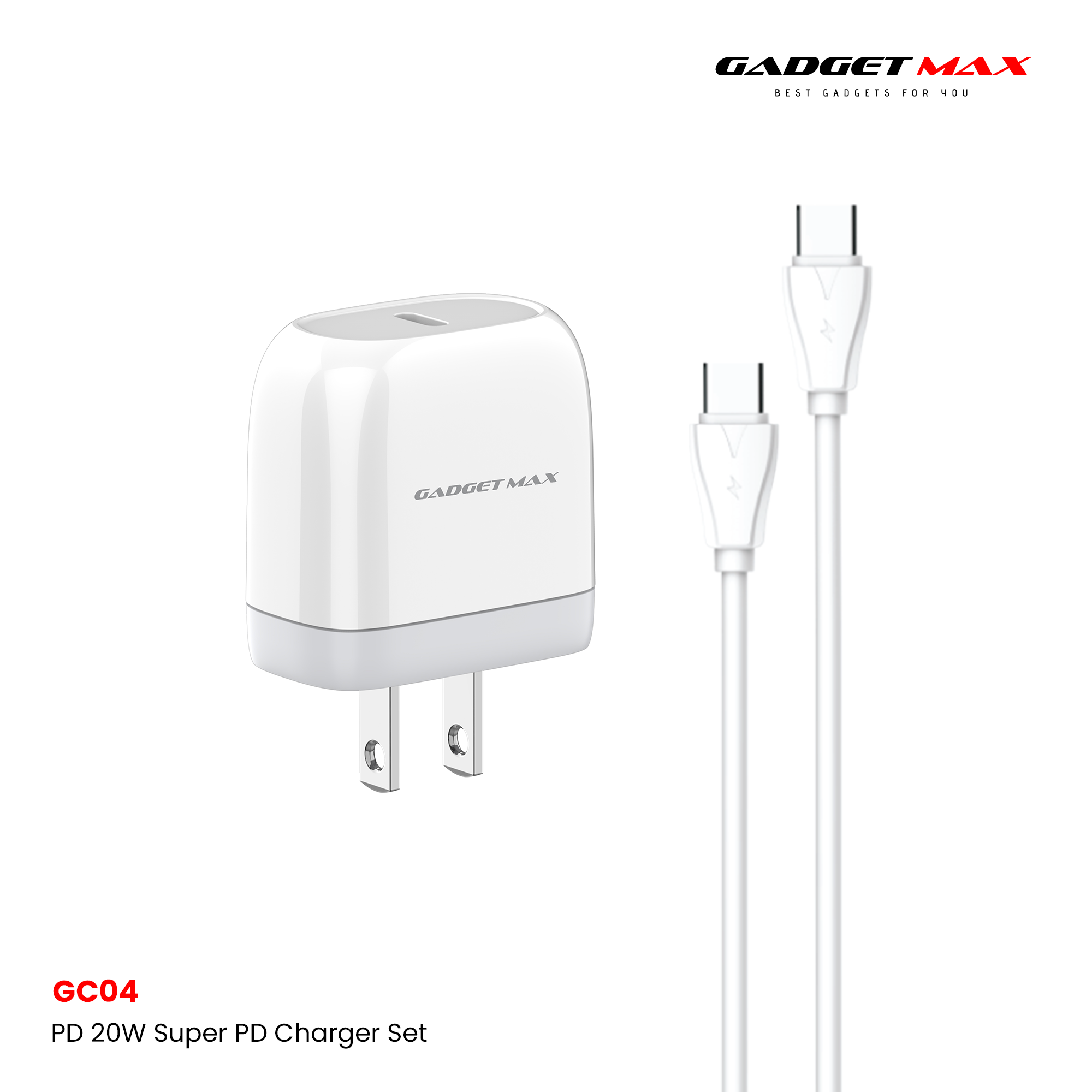 GADGET MAX - GC04 20W Super PD Charger Set With C-C 60W Cable - White