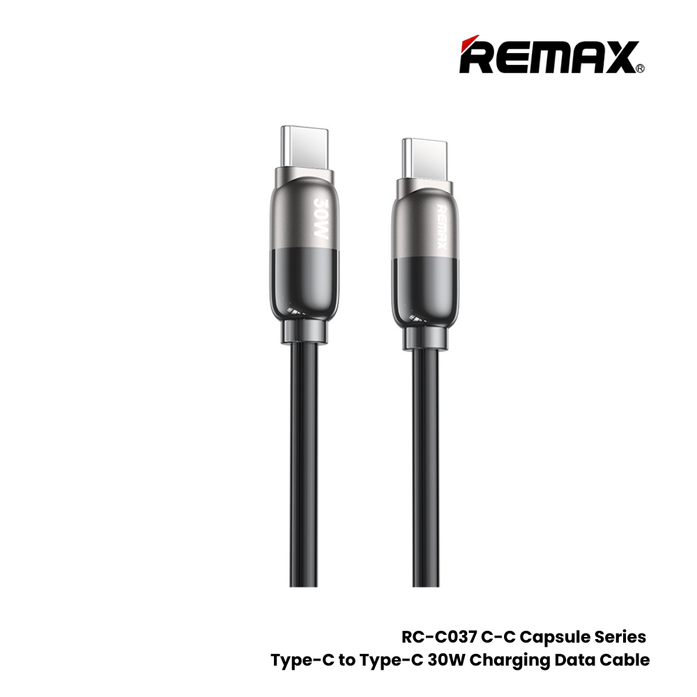 REMAX RC-C037 C-C Capsule Series 30W Type-C to Type-C fast Charging Data Cable - Black