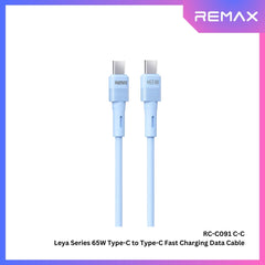 65W ( C to C )-REMAX RC-C091 C-C Leya Series 65W Type-C to Type-C Fast Charging PD Charging Data Cable - Blue