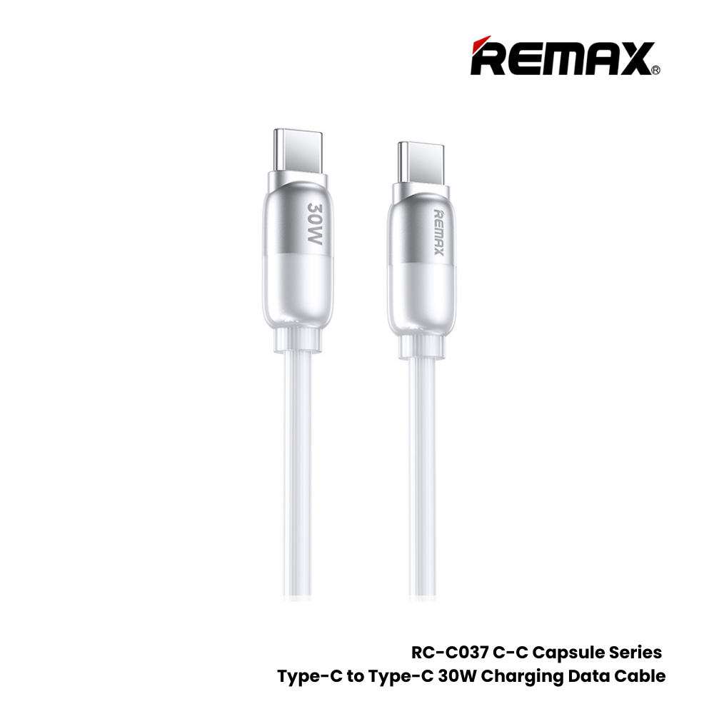 REMAX RC-C037 C-C Capsule Series 30W Type-C to Type-C fast Charging Data Cable - White