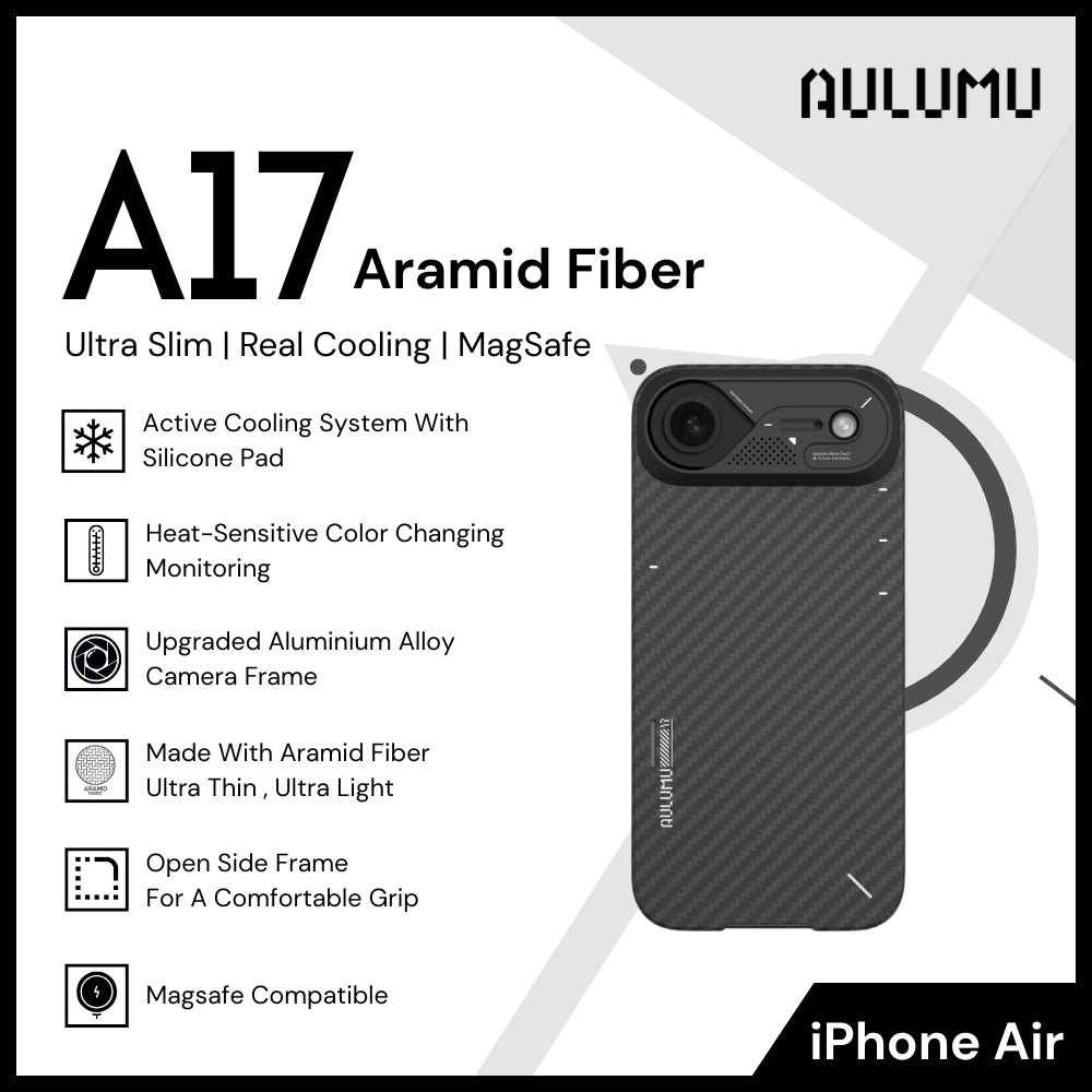 Aulumu - A17 Aramid Fiber Case For iPhone 17 Air | Ultra Slim | Real Cooling | Magsafe