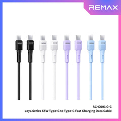 65W ( C to C )-REMAX RC-C091 C-C Leya Series 65W Type-C to Type-C Fast Charging PD Charging Data Cable - Blue