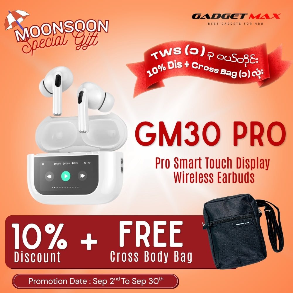 GADGET MAX GM30 Pro Smart Touch Display Bluetooth Wireless Earbuds - White