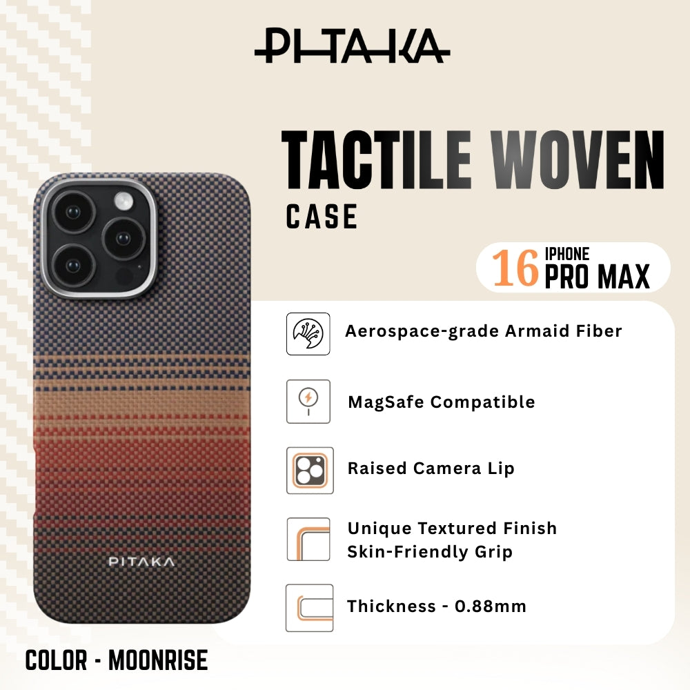 PITAKA - iPhone 16 Pro Max Case ( Sunset Moonrise Tactile Woven ) - Sunset