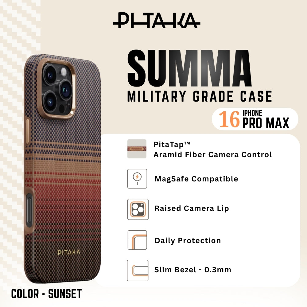 PITAKA - iPhone 16 Pro Max Case ( Sunset Moonrise Military-Grade Protective ) - Sunset