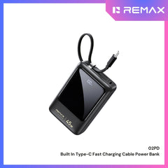 REMAX - 02PD 20000mAh 45W Fast Charging Cable Power Bank - Black