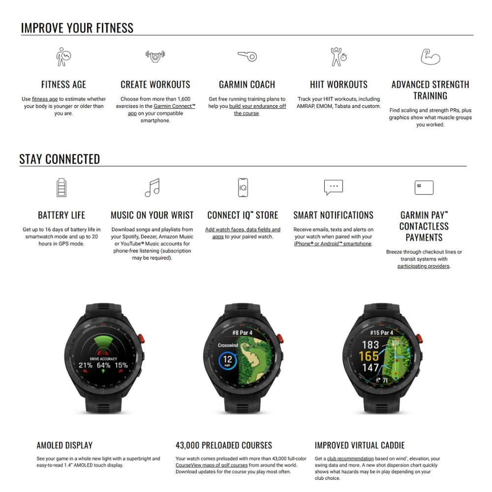GARMIN - Approach® S70 Smart Watch ( 47mm ) | Black/Red
