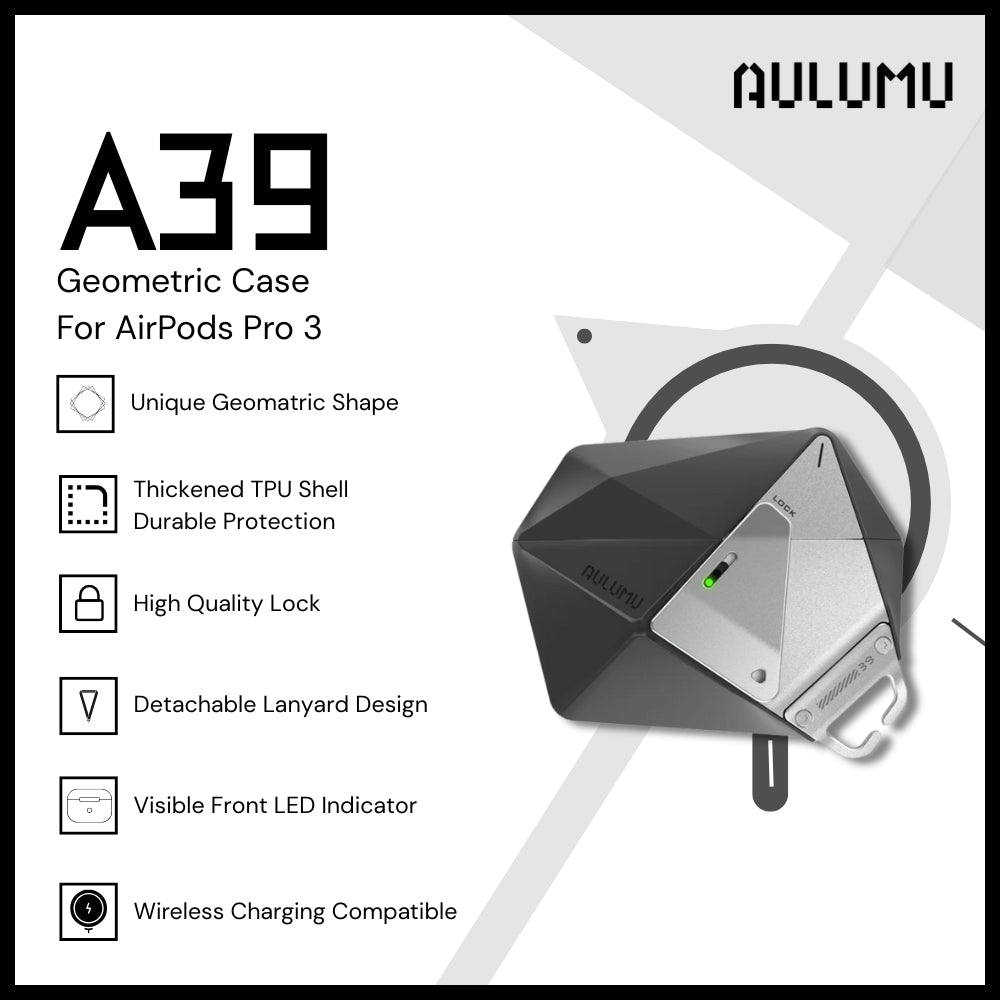 Aulumu - A39 Geometric Case For AirPods Pro 3 - Black