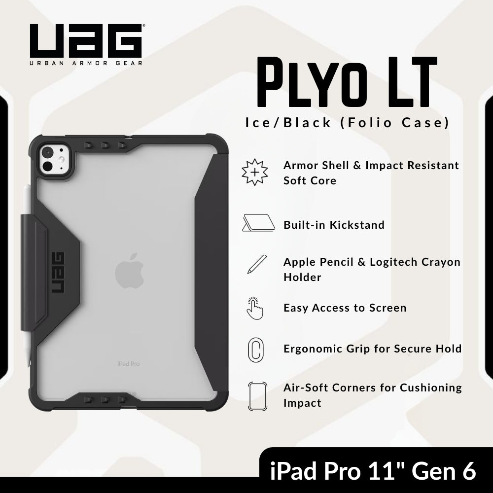 UAG -Plyo LT iPad Pro 11" (6th Gen) Folio  Case - Ice/Black
