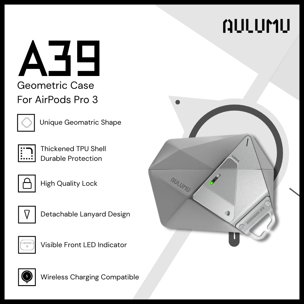 Aulumu - A39 Geometric Case For AirPods Pro 3 - Grey