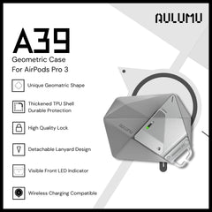 Aulumu - A39 Geometric Case For AirPods Pro 3 - Grey