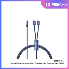 REMAX - CB33 C-C+L Okula 100W One-Two Fast Charging Data Cable (Type-C 100W+Lightning 30W) - Blue
