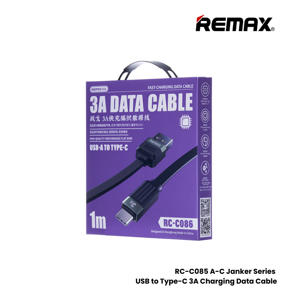 REMAX RC-C086 A-C Janker Series 3A USB to Type-C Fast Charging Data Cable - Black