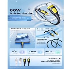 REMAX RC-C111 C-C Ruinay Series 60W Type-C to Type-C Fast Charging Cable - Black