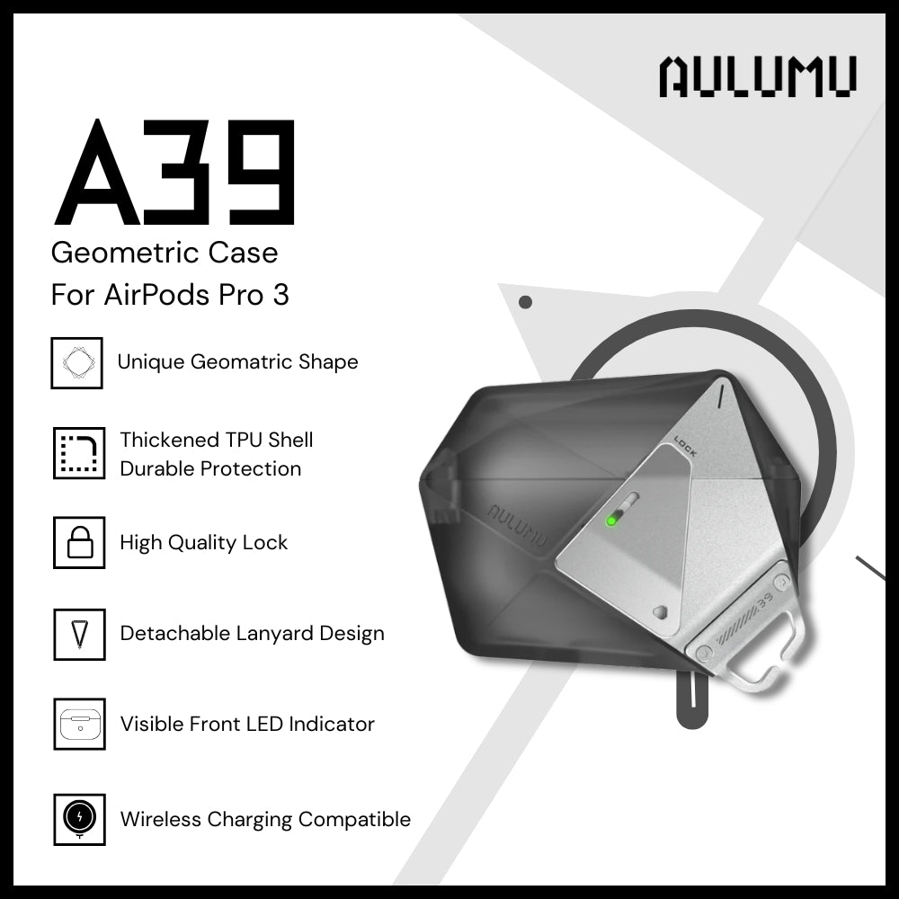 Aulumu - A39 Geometric Case For AirPods Pro 3 - Translucent Grey