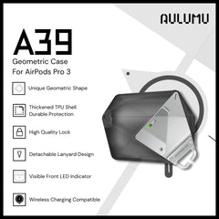 Aulumu - A39 Geometric Case For AirPods Pro 3 - Translucent Grey