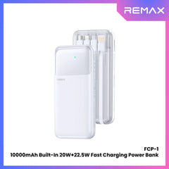 REMAX - FCP-1 10000mAh Built-In Cable Fast Charging Power Bank ( PD20W + QC22.5W ) - White