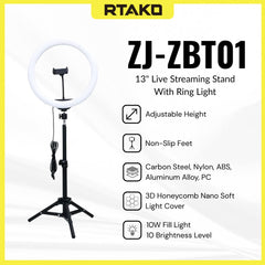 RTAKO - ZJ-ZBT01 13" Live Streaming Stand With Ring Light