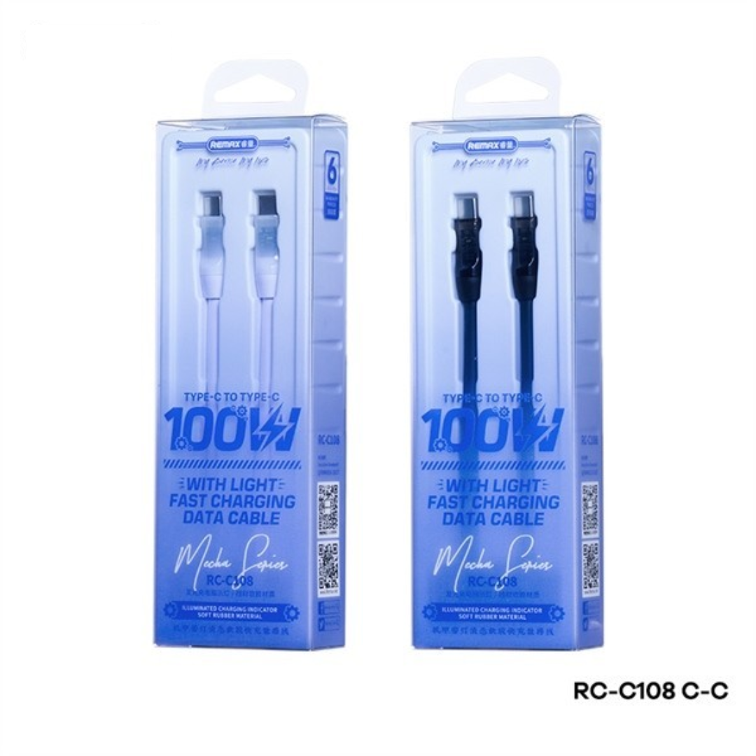 REMAX RC-C108 C-C Macha Series 5A Liquid Silicone Fast Charging Data Cable With Light Type-C to Type-C(White)