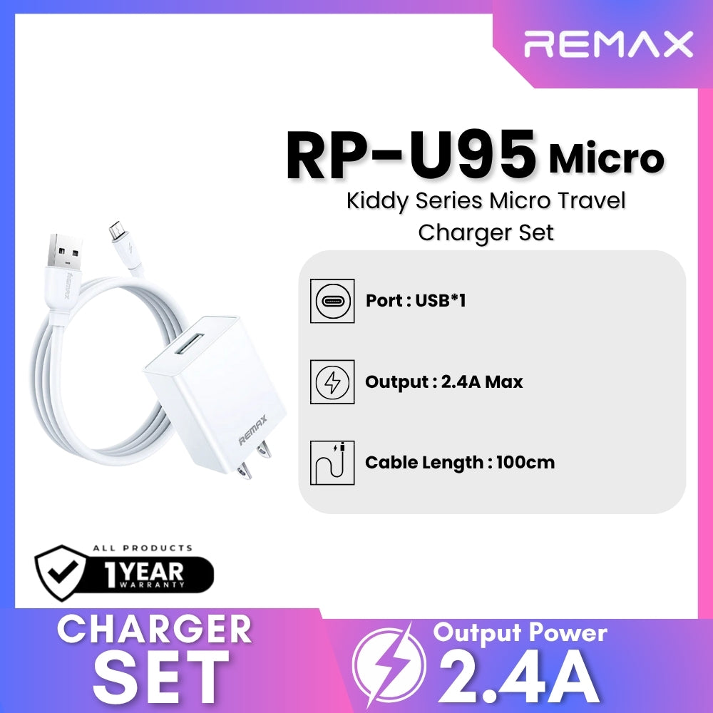 REMAX - RP-U95 Micro Kiddy Series Travel Charger Set (2.4A) - White