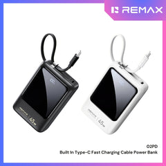 REMAX - 02PD 20000mAh 45W Fast Charging Cable Power Bank - Black
