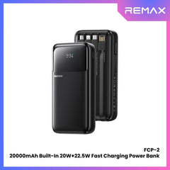 REMAX - FCP-2 20000mAh Built-In Cable Fast Charging Power Bank ( PD20W + QC22.5W ) - Black