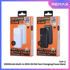 REMAX - FCP-2 20000mAh Built-In Cabled Fast Charging Power Bank ( PD20W + QC22.5W ) - White